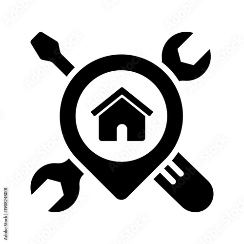 Home service visit on site maintenance worker solid glyph icon
