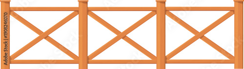 Farm boundary. Wooden timber fence cartoon border