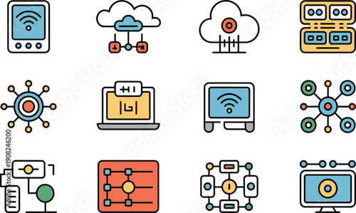 Technology Network Icon Set Cloud Data Internet Connection Vector