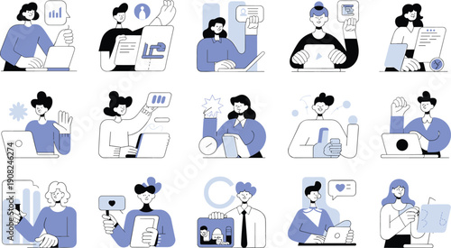 Social Media Marketing Illustration Set Digital Analytics Online Business Vector