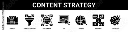 Content Strategy web banner icon set collection solid style.