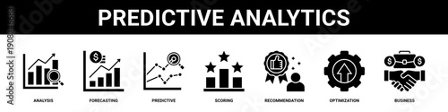 Predictive Analytics web banner icon set collection solid style.