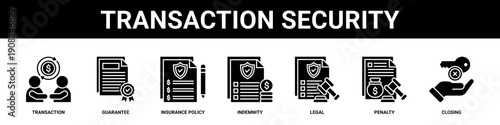Transaction Security web banner icon set collection solid style.