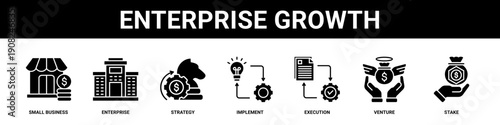 Enterprise Growth web banner icon set collection solid style.