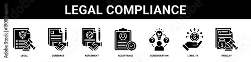 Legal Compliance web banner icon set collection solid style.