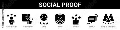 Social Proof web banner icon set collection solid style.