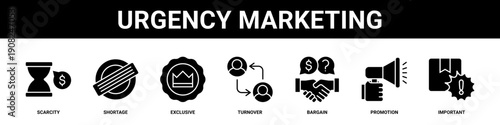 Urgency Marketing web banner icon set collection solid style.