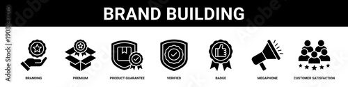 Brand Building web banner icon set collection solid style.