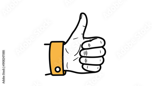 Clean and minimalistic outline drawing of a hand with a colorful orange sleeve, giving a positive thumbs up sign for good results.