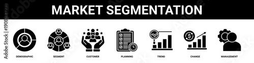 Market Segmentation web banner icon set collection solid style.