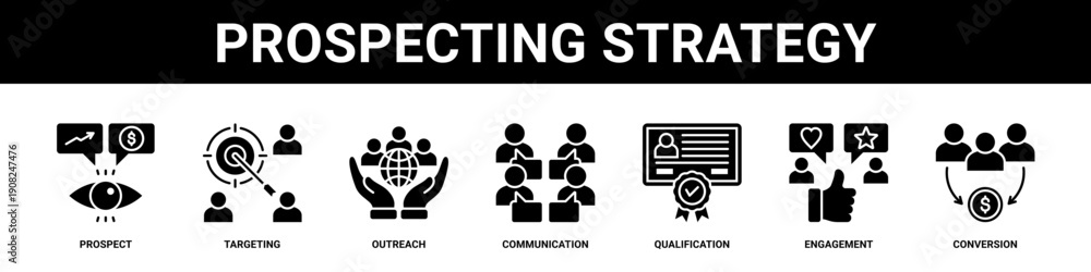 Fototapeta premium Prospecting Strategy web banner icon set collection solid style.