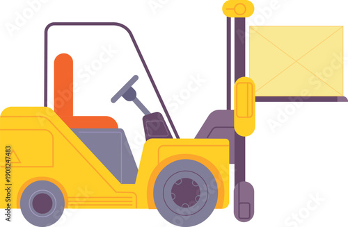 Shipping goods loader machine. Warehouse fork transport