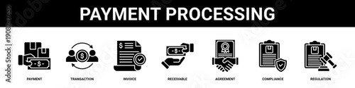 Payment Processing web banner icon set collection solid style.
