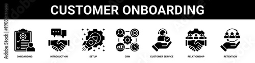 Customer Onboarding web banner icon set collection solid style.