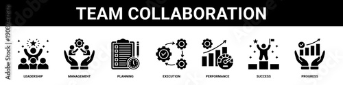 Team Collaboration web banner icon set collection solid style.