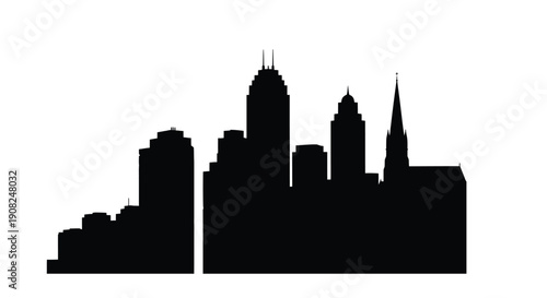 Silhouetted cityscape against a stark white background featuring prominent skyscrapers