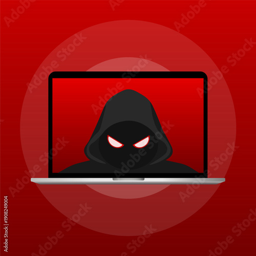Hacker Attack on Laptop Screen. Vector illustration.