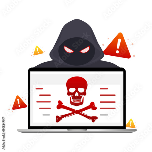 Malware Attack Alert on Laptop. Vector illustration.