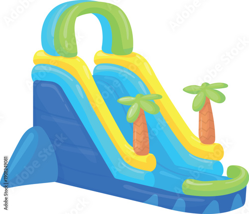 Inflatable slide. Water theme park ride icon