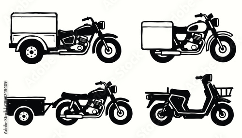 Hand Drawn Motorcycle Transport and Courier Vehicle Icons