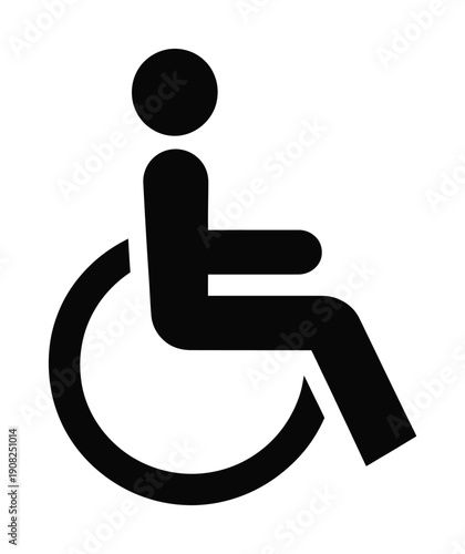 Bold vector icon depicts a person in a wheelchair for accessibility