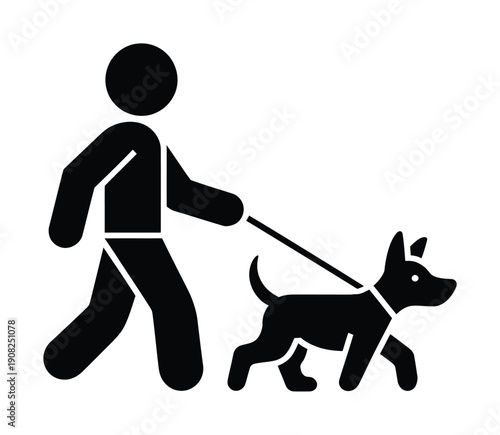 Vector illustration of a person walking a dog on a leash