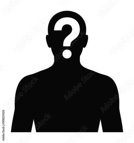 Black silhouette of a man with a question mark represents mystery vector image