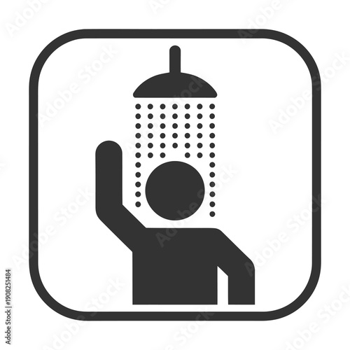 Vector illustration of a person taking a shower under a shower head
