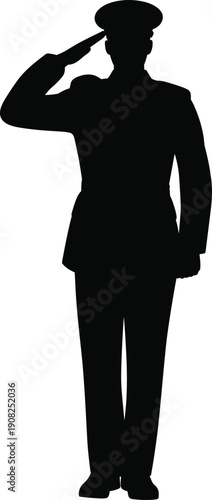 Silhouette of a military officer saluting on white background salute
