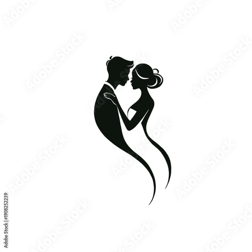 Minimal romantic couple silhouette vector expressing love and intimacy. Clean modern design perfect for weddings, branding, logos, posters and decor