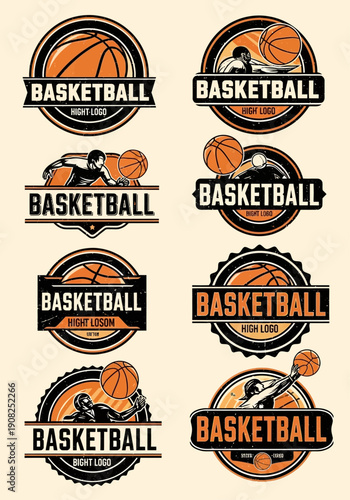 Vintage Basketball Logo Collection – Retro Sports Team Emblem Vector Design
