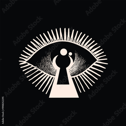 Mystical eye with keyhole symbol representing vision, insight, secrecy and hidden knowledge. Abstract graphic ideal for psychology, security and spirituality