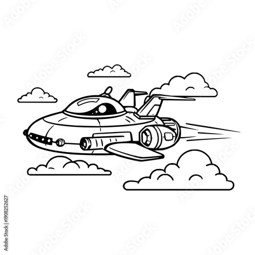 Space Ship Flying through Clouds in Space