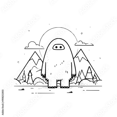 Yeti Standing in Front of Snowy Mountains at Sunset