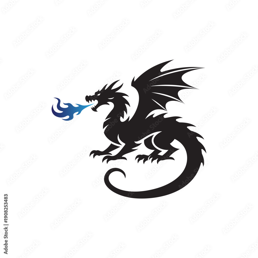 Naklejka premium Winged Dragon with fire logo design