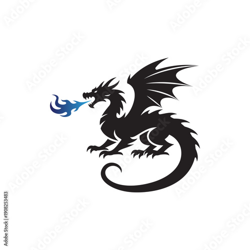 Winged Dragon with fire logo design