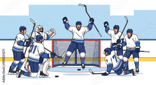 Ice Hockey Team Celebrating Victory After Scoring a Goal in a Championship Game
