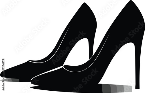Women High Heel Shoes Silhouette Vector Illustration Isolated on White Background, Elegant Fashion Footwear Icon for Style and Glamour Design