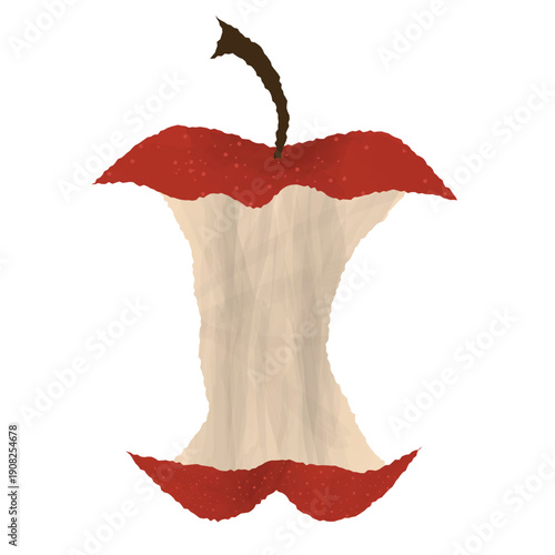 Minimalist Red Apple Core Vector Illustration with Paper Texture
