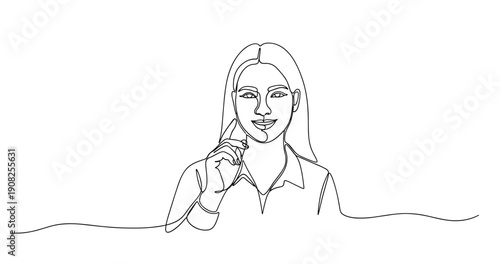 Continuous line drawing of female customer service representative with headset. No editable stroke