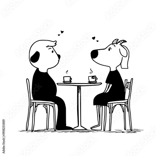 Man and Dog on Date at Coffee Shop