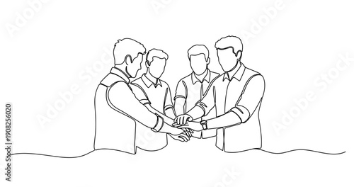 Outline of young caucasian males collaborating in team meeting. No editable stroke