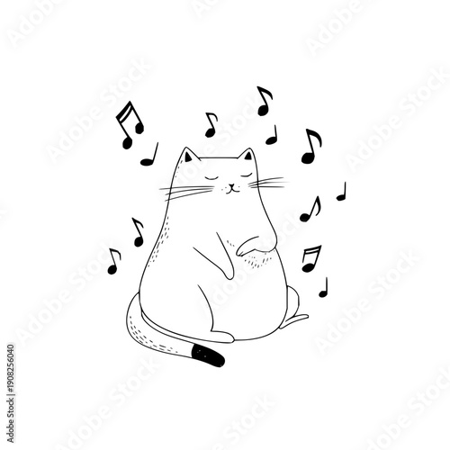Fat Cat Singing with Music Notes