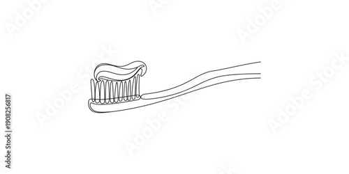 Continuous One Line Drawing of Toothpaste Being Squeezed onto a Toothbrush