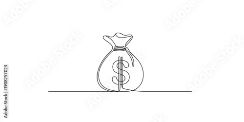 Continuous one line drawing of a money bag symbolizing savings or wealth accumulation