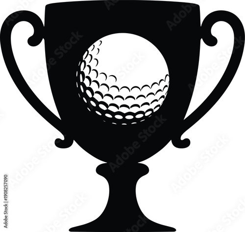 Black and white trophy with golf ball sports