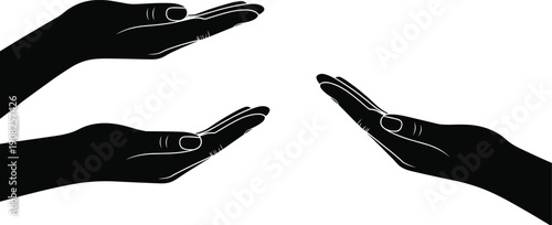 Open hand silhouettes with palm up gestures illustration symbolizing offering, help, support, care, and presentation isolated on white background