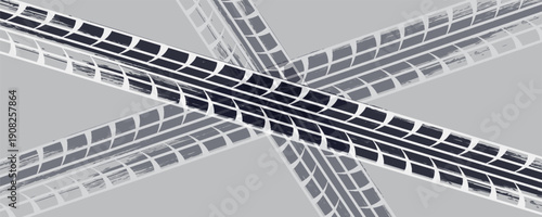 black tire marks on road, black rubber tire marks and tread marks, tire trace track wheels texture and background,