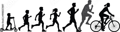 Silhouettes of people of different ages engaged in various activities Keywords: silhouette, people, activity, sport, childhood