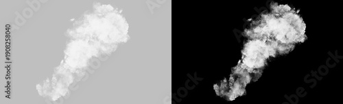 Angled rising white smoke plume isolated on transparent background, thick organic vapor with soft diffusion and natural turbulence, realistic atmospheric overlay PNG